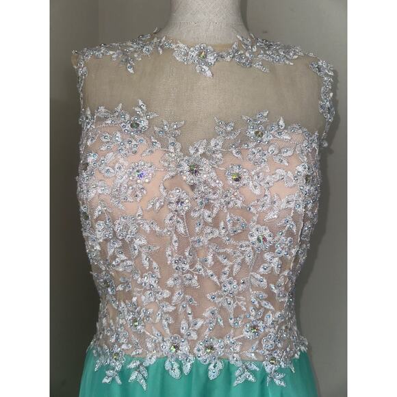 Glam Gurlz Green Prom Formal Dress Ballgown Hand Beaded Lace Rhinestone Sz 12 - Picture 8 of 16